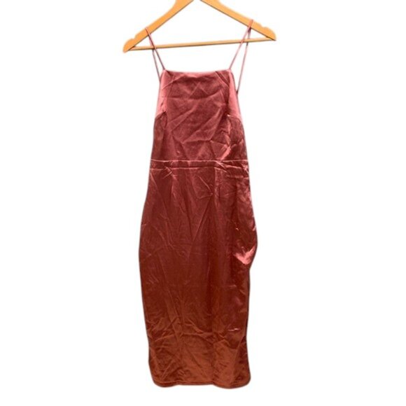 Lulus | Dresses | Lulus Kaisley Satin Midi Dress Womens S Rust Red ...